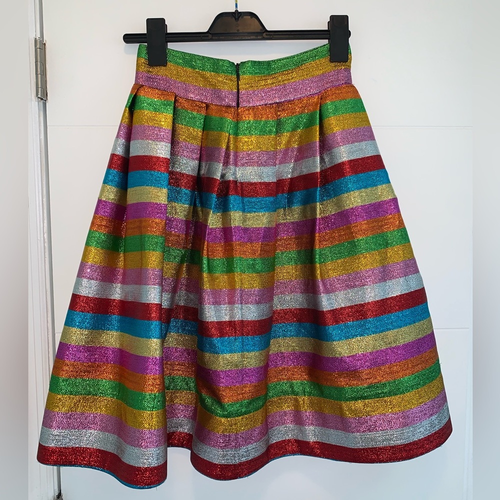 Kris Goyri Silk Metallic Stripped MIDI Skirt Medium